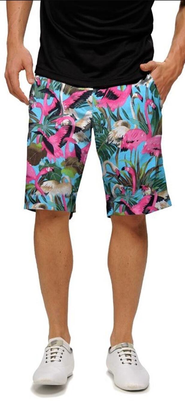 Loudmouth Golf Pink Flamingo Men’s Shorts Sz 34x10 Hawaiian Tropical Chino